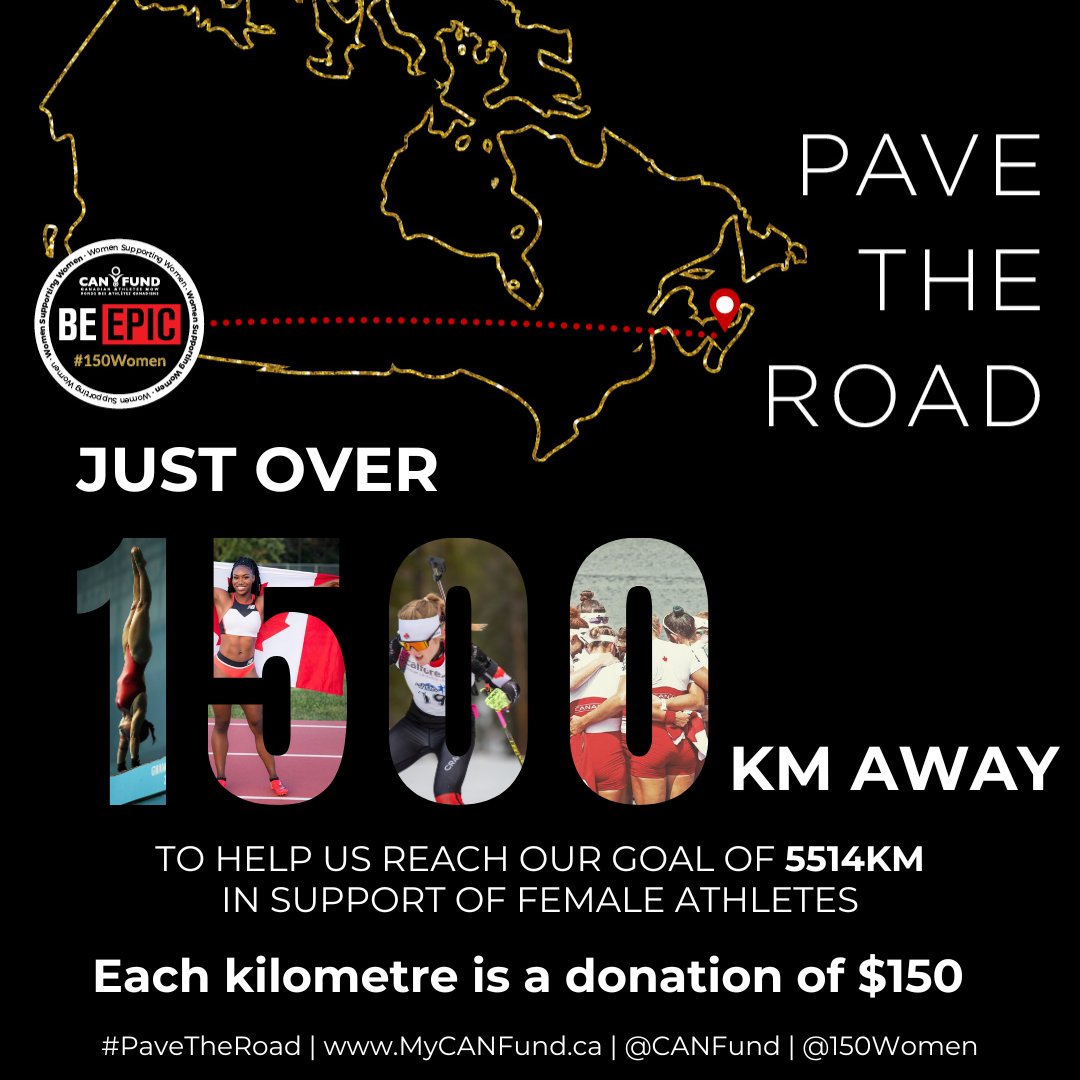 EVERY. KILOMETRE. COUNTS.

The best athletic talent in this country is counting on @CANFUND to make an impact on their journey. 

@150women is raising $150 for every km across Canada. Buy your km's today and help them Pave The Road 4 female athletes!

🔗 secure.e2rm.com/registrant/mob…