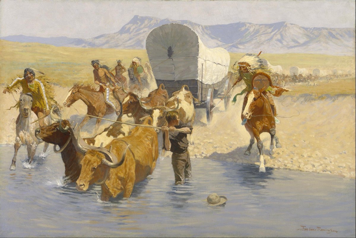 ScottMcCreaWest's tweet photo. The Emigrants, a spectacular painting by the great American artist Frederic Remington. This is a masterful picture, filled with drama. 

Remington &amp; Charles Russell were the premiere artists of the emerging West.

#FredericRemington #western #CowboyArt #paintingoftheday #OldWest https://t.co/J7mDYpBi1p