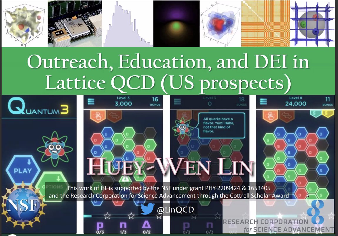 rothkopfAK's tweet image. How to attract a diverse workforce to #latticeQCD? Outreach &amp;amp; furnishing connections already in high-school are key in @LinQCD&apos;s (@michiganstateu) talk at #Lattice2023. From identifying deficits to concrete actions - from K-12 to graduate students. #womeninstem #womeninphysics