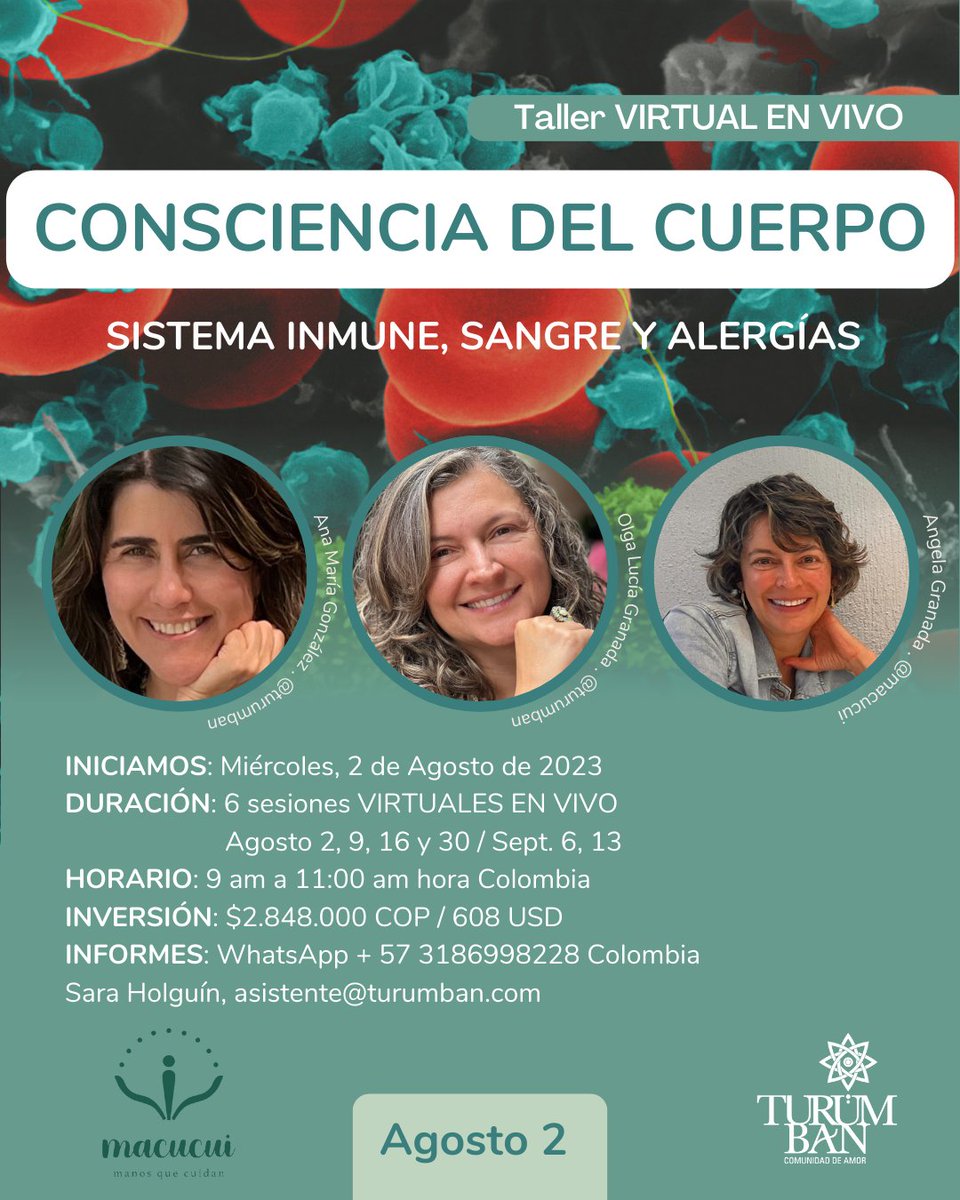 Macucui1's tweet photo. El Sistema Inmune habla de la Identidad y Límites. La Sangre habla de Lazos y Unidad Familiar. Las Alergias de Recuerdos Anclados. Ven y descubre que tan vivo te sientes, que tan cómodo te sientes contigo mismo. 
Taller: Sistema Inmune, sangre y alergias. #macucui #somosturumban https://t.co/4xi28LGecC
