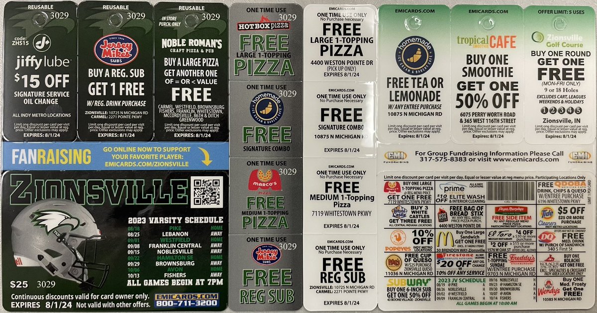 ZionsvilleFB's tweet photo. Discount Cards are back! It’s a great card this year so find your favorite EAGLE to purchase yours today! We appreciate all of the support from our community. Thank you EAGLE Nation! https://t.co/Q0UfZiseIY