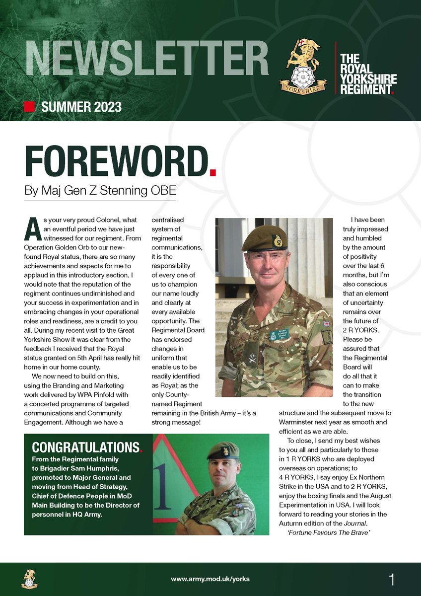 RYORKS_REGT's tweet photo. The latest Summer 2023 newsletter from 'The Only County Regiment in the @BritishArmy' is free and available to read here:  https://t.co/MmRe6jXiHZ #yorkshire #infantry https://t.co/NsFQlYn7Iy