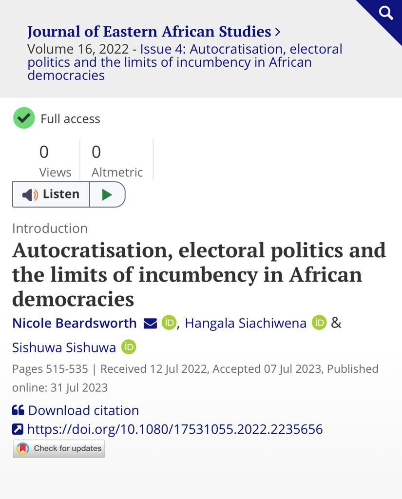 ssishuwa's tweet photo. Why are sitting presidents in Africa’s multiparty democracies losing elections more frequently than before? In this newly published article, @NixiiB, @HSiachiwena and I provide answers. 

The article is free-to-read.

https://t.co/RyLlIXyb7t https://t.co/jElzAHRw0E
