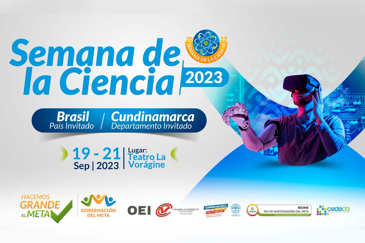 Ya llega la Semana de la Ciencia 2023.
Disfruta de múltiples saberes, conferencias y espacios llenos de ciencia y creatividad. 👨‍🔬👩‍🔬

Te esperamos en el Teatro la Vorágine del 19 al 21 de septiembre de 2023.

#Semanadelaciencia #AunarVillavicencio #ciencia #creatividad