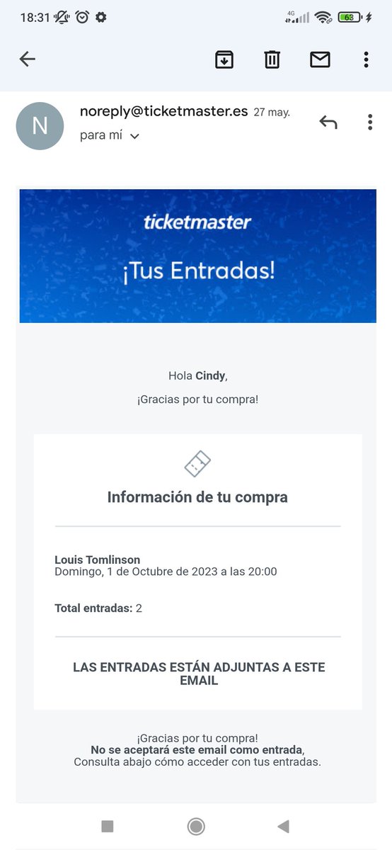 CindyConde97's tweet photo. #VENDO 2 ENTRADAS #LouisTomlinson en #Bilbao a precio original de venta. Vendo porque no puedo ir 🥺💔 Porfavor ayudarme a compartir 🙏🏻 Por si alguna personita se ha quedado sin entradas😔 Me duele el pecho solo de poner este tweet💔🥺 https://t.co/OqE53U8xal