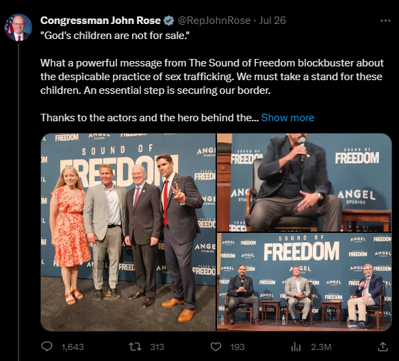 It's probably important to note that <a href="/RepJohnRose/">Congressman John Rose</a> offered a scholarship to a teenager while he was in his 40s that he'd later marry.

You can almost always tell what a Conservative is doing by what they're currently accusing others of.