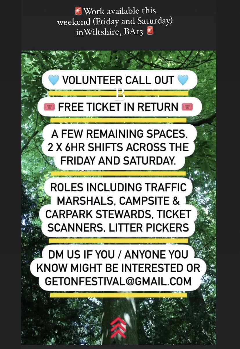 HannahTrinder13's tweet photo. Volunteers needed this weekend in Wiltshire BA13 #festival #chapmanslade #drumandbass #skeptical https://t.co/L6SiqejoTp