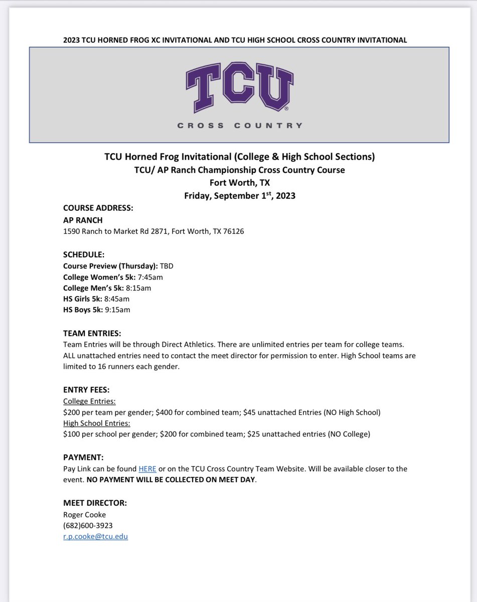 TCUCoachEdgar_'s tweet photo. TCU Horned Frog Invitational (College &amp; High Schools)

#Letsgofrogs 🐸🐸🐸🐸🐸 https://t.co/WKkSBEym7n