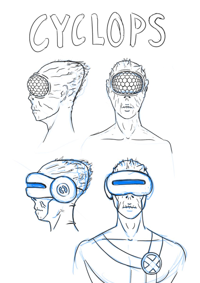 FingerDrawings's tweet photo. So I'm like "What if Cyclops was an actual cyclops?"

And then I'm like, "what if his eye was a compound eye, so it obliterated everything in a wide field a vision and he couldn't close it?"

So now I can't stop thinking about body horror versions of the X-men. More to come. https://t.co/BOYaMEVsMw