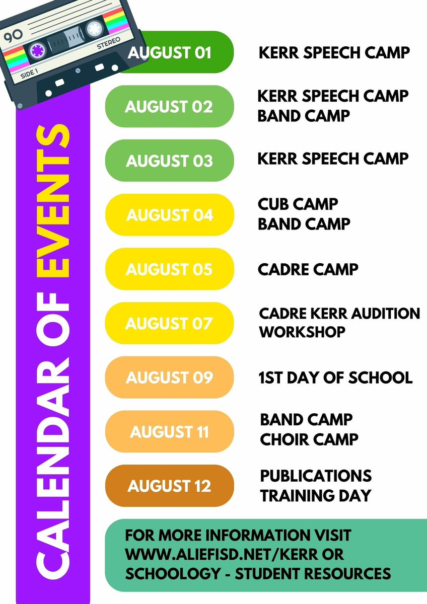 AliefKerr's tweet photo. Fine arts organizations at Kerr start even before the school year does! @KerrDebate camp continues Tuesday, @KerrHSBand camp starts Wednesday, and @CadreKerr camp is Saturday. @aliefFineArts #OnTheMove #Kerr30th https://t.co/gmapcJKogI