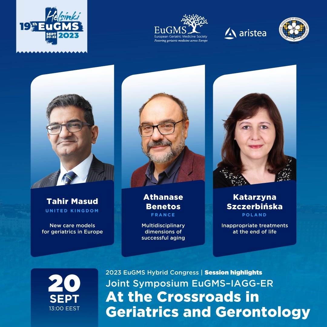 #EuGMS and IAGG European Region are teaming up at the #EuGMS2023 Hybrid Congress for a joint symposium on new care models, successful #aging, and #endoflife treatment. See the full congress program here ➡️ eugms2023.com
#eugmshelsinki2023 #geriatrics <a href="/AristeaGroup/">Aristea</a>