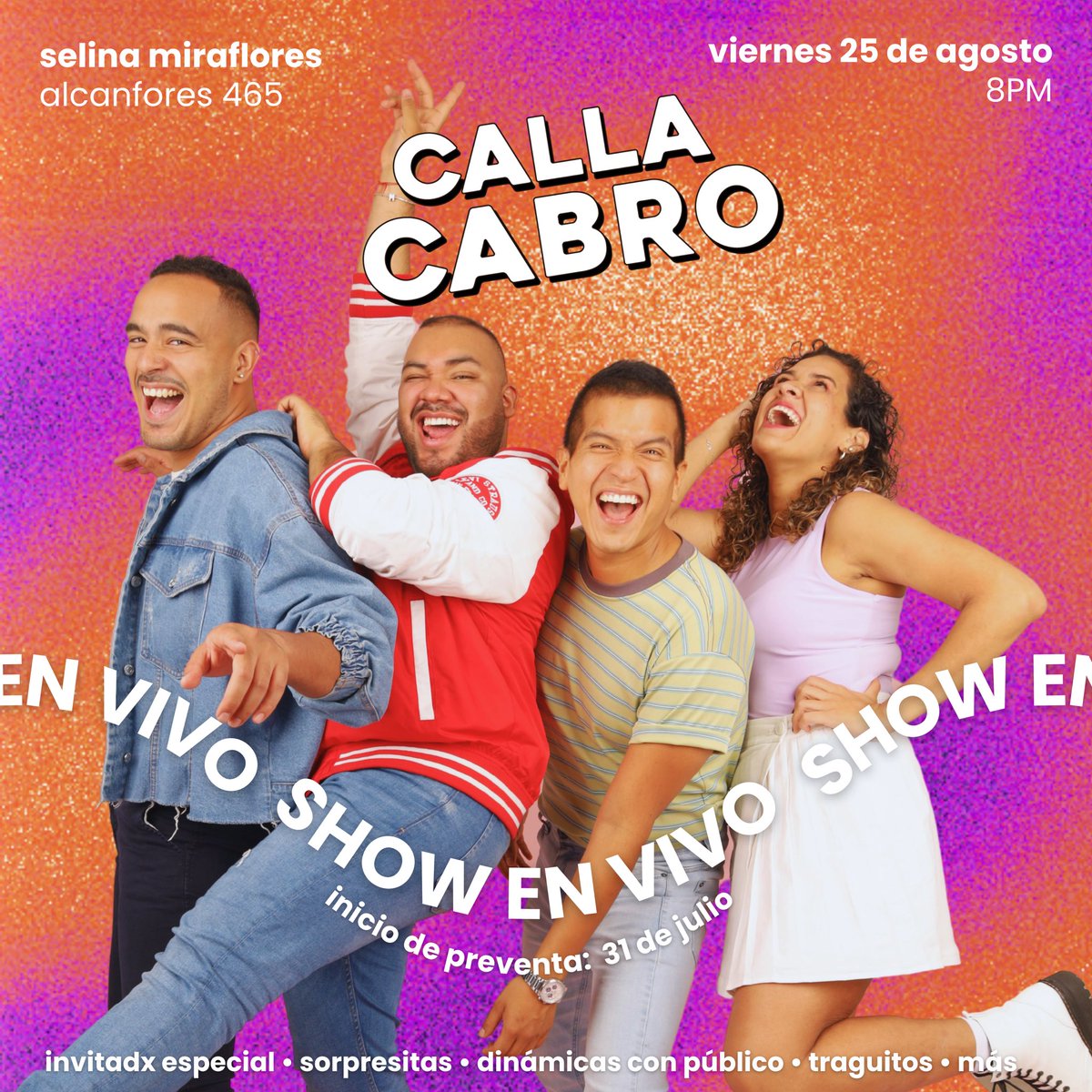 CallaCabro's tweet image. ¡INICIAMOS LA PREVENTA PARA NUESTRO SHOW EN VIVO! 🤩💖🎤

Aprovecha este súper precio para tus entradas. Solo tienes que escribirnos al WhatsApp (+51 980 680 347) o ingresar a bit.ly/callacabrolive 🎟️
⚠️ ¡Capacidad limitada!

📆 Viernes 25 de agosto
📍 Selina Miraflores
⏰ 8PM