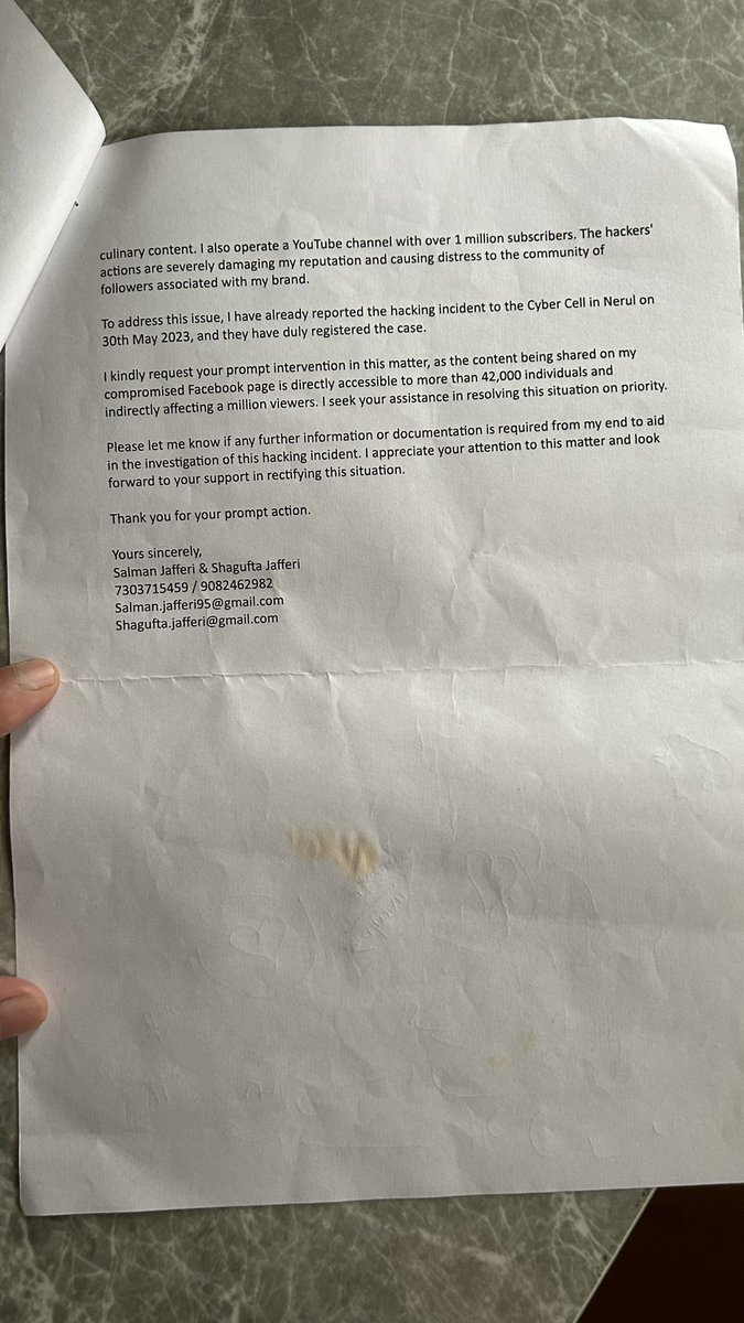 Mykitchenmydish's tweet photo. @MumbaiPolice My facebook page has been hacked i have lodged #policecomplaint also. I am also following up with @facebook @Meta on email but they are not helping. These hackers are posting adult content on my page and i dont have control on the page as I am not the admin anymore https://t.co/TT9zf4aoOP