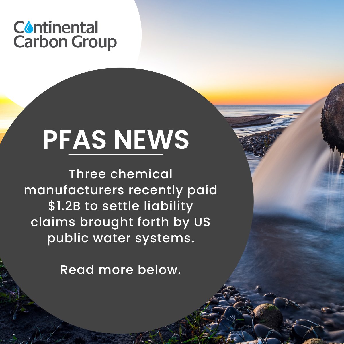 ContCarbonGroup's tweet photo. In PFAS-related news, #chemical manufacturers recently paid $1.2B to settle liability claims brought forth by US public #water systems (https://t.co/6WMyYZpVbQ).

#PFAS contamination is still a huge challenge. Learn how to manage it with CCG's #solutions:
https://t.co/8l4EdtUKFv https://t.co/CjvjOgparC