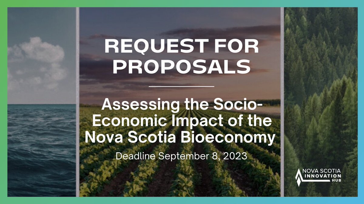 *REQUEST FOR PROPOSALS*
The @NSInnovationHub is seeking proposals from qualified consultants to assess the current and potential socio-economic impact of Nova Scotia's Bioeconomy. 
Please visit bit.ly/44OWYUD to view the full RFP document and submission instructions.
