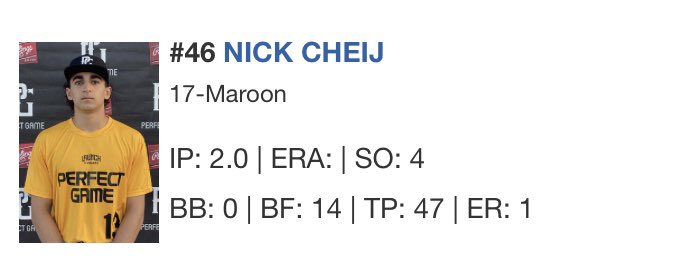 Nick_Cheij99's tweet photo. Went to the @PerfectGameUSA 14u National Showcase this weekend. I had a great time but didn’t really do that great there was some crazy talent. But my pitching was probably the highlight. I didn’t get any hits but there’s still a lot to work on and I’ll be back. https://t.co/yaYgCt9Ruc