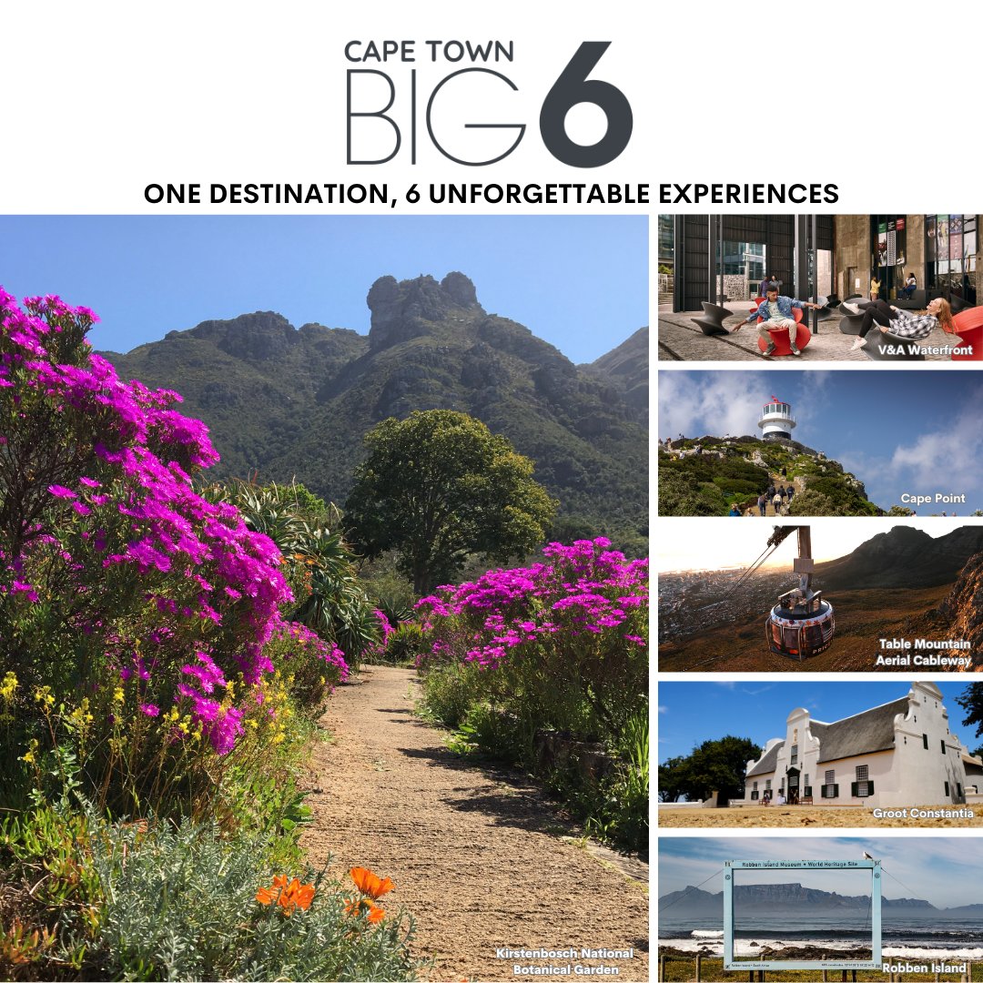 Planning your Cape Town excursions has just become easier! #CapeTownBig6 highlights the six most iconic attractions in the Mother City, & we're proud to be one of them.
Check out:
@CapePointSA 
@GrootConstantia 
@robben_island 
@TableMountainCa 
@VandAWaterfront 
#KirstenboschNBG