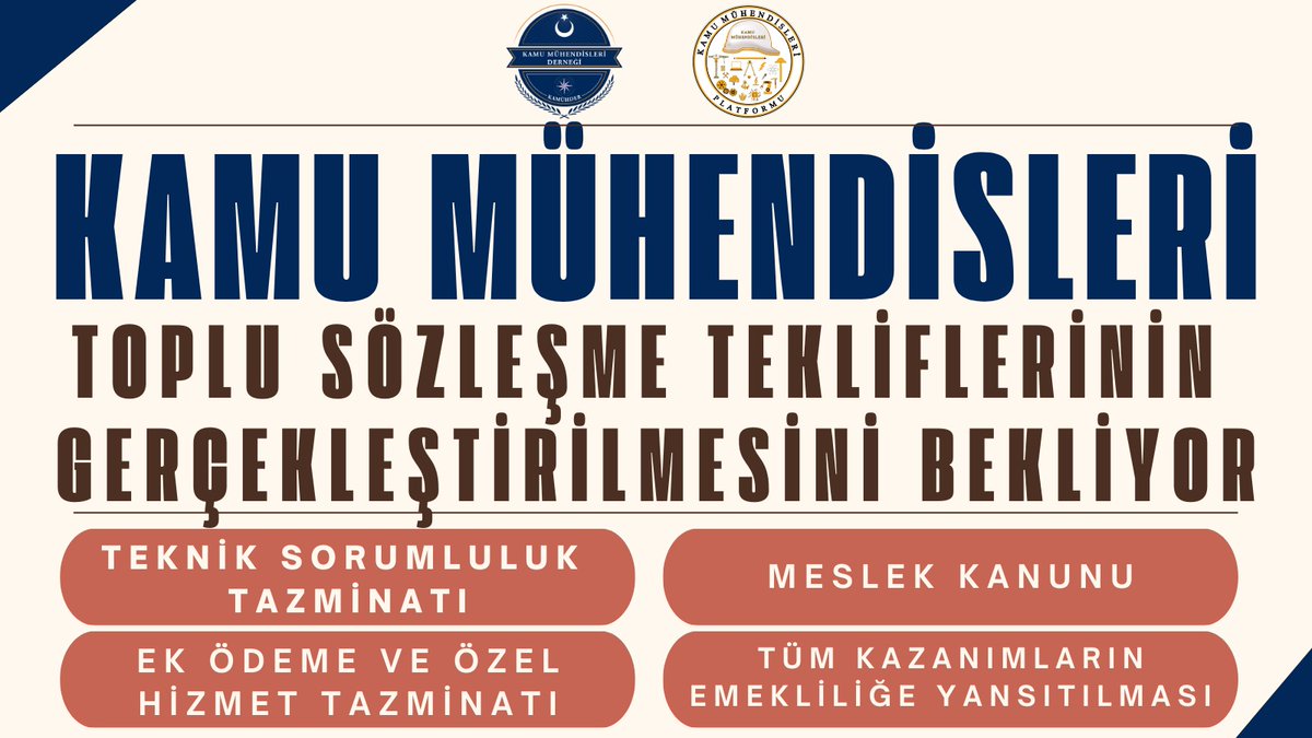 Kamu Mühendisleri, Mimarları, Şehir Bölge Plancıları ve Emeklileri olarak Toplu Sözleşmede bizlerle ilgili yer alan tüm tekliflerin yetersiz olmasına karşın gerekli girişimlerle eksiksiz tüm maddelerin kazanılmasını beklemektedir. #Madde131MuhendisinOlmazıdır