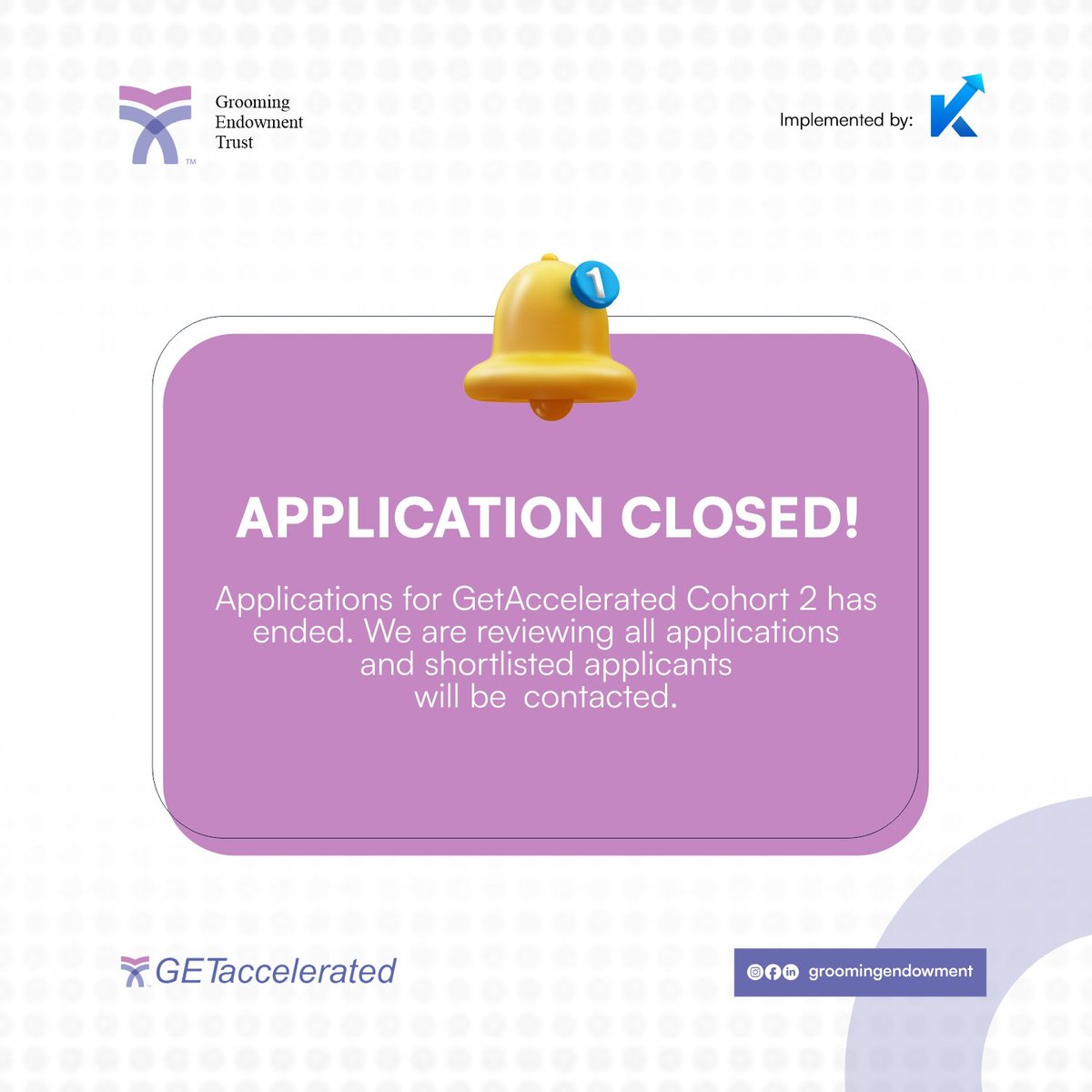GroomingET's tweet photo. Applications for the GET Accelerated Cohort 2 have ended and we appreciate all the applicants. Our operations manager, Michael Adoghe @MichaelAdoghe_ phrased it excellently in this post
https://t.co/PbLOPq8vKv
#tech #getaccelerated https://t.co/tjsNxhAQV6