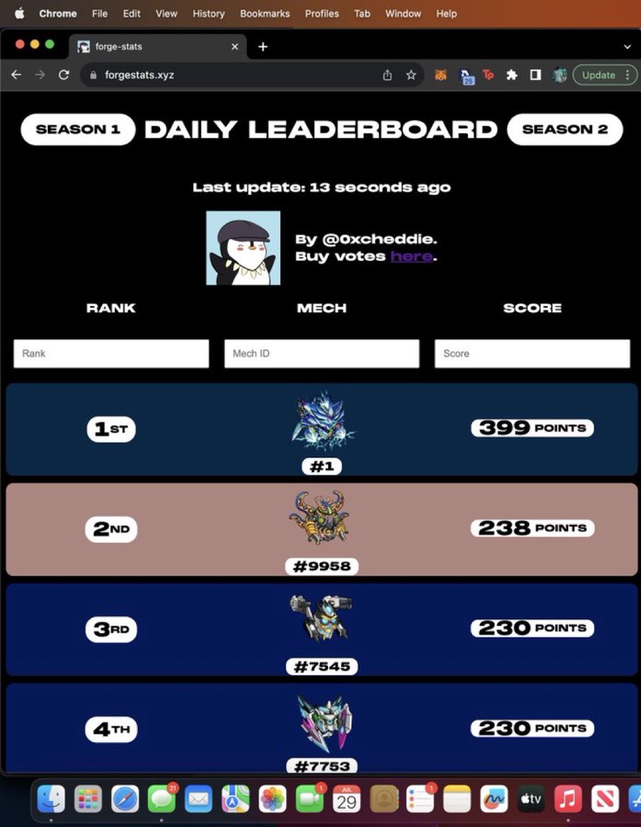 ⚡️Feature Update⚡️

forgestats.xyz now updates the DAILY Leaderboard EVERY 15 seconds! Just refresh the page.

Why use the lousy in-game one when you can use this 😈