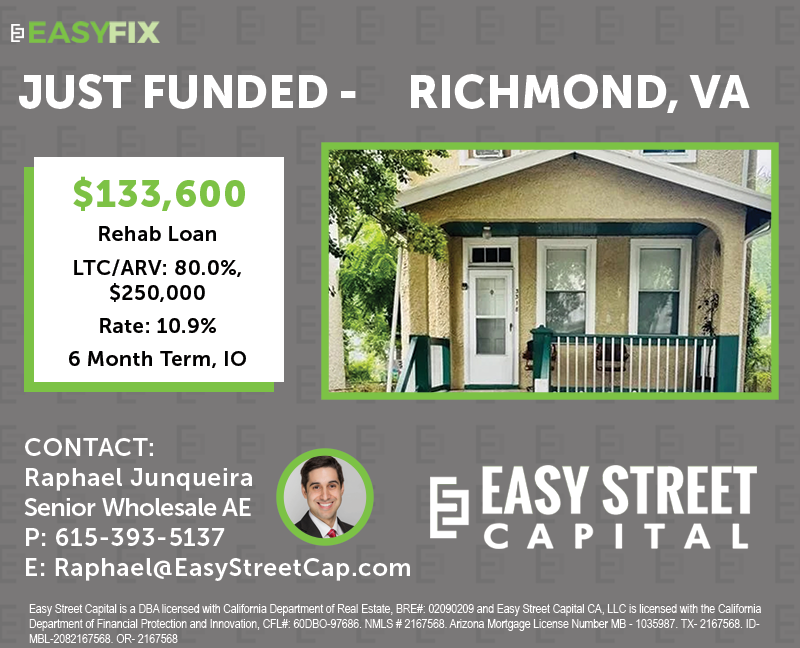 rob_s_simon's tweet photo. #JustFunded #BRRRRmethod
$133,600 Hard Money loan on a buy and rehab project in Richmond, VA. This investing nurse has started the journey of real estate investing to build #financialfreedom & is looking for a second consecutive BRRRR - will refi into DSCR after rehab complete! https://t.co/utd9ssNXLa