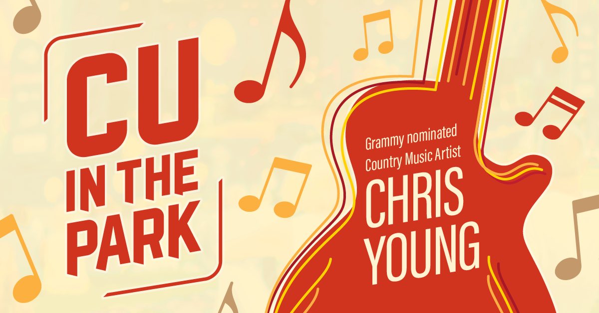 🔥 JUST ANNOUNCED 🔥
 
“CU in the Park” presented by local Credit Unions
starring Grammy-nominated country music artist Chris Young
Saturday, October 14 | 7pm
Love’s Travel Stops Stage and Great Lawn
 
Local Credit Unions have joined together to present a FREE country-music