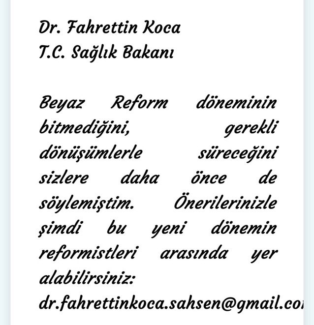 Sesimizi duymadığınız en asgariye inmiş 4 temel sorunumuz <a href="/drfahrettinkoca/">Dr. Fahrettin Koca</a> 

1.  Aşırı hasta yükü 
2. Sözlü ve fiziki şiddet 
3. Asgari ücretle yarışan maaş, yetersiz ve düzensiz yapılan ek ödemeler, komik kalan nöbet/icap ücretleri
4. Depremzede hekimler, deprem bölgesine atanan