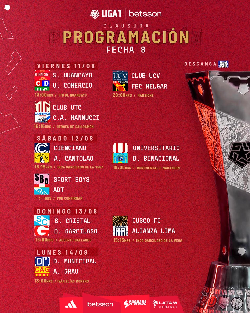 Liga1TeApuesto's tweet photo. 𝐏𝐫𝐞𝐬𝐞𝐧𝐭𝐚𝐦𝐨𝐬 𝐥𝐚 𝐩𝐫𝐨𝐠𝐫𝐚𝐦𝐚𝐜𝐢𝐨́𝐧 𝐝𝐞 𝐥𝐚𝐬 𝐟𝐞𝐜𝐡𝐚𝐬 8️⃣, 9️⃣ 𝐲 🔟

#Liga1Betsson 
#UnaLigaParaTodos https://t.co/bn18eIg0Hl