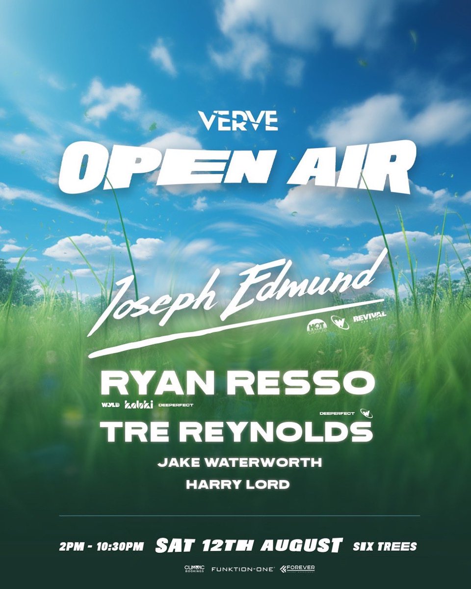 Vervemusic_uk's tweet photo. MANCHESTER 🔥

Verve takes to Trafford park for an all day party with Joseph Edmund Ryan Resso, Tre Reynolds &amp; more

🗓 Saturday 12th August (2:00PM - 10:30PM)
📍 Six Tree’s Manchester 

This is going to be fun ☀️

Tickets on sale via the link below.

https://t.co/9oW8QX4Qid https://t.co/pvi02Sh5KG