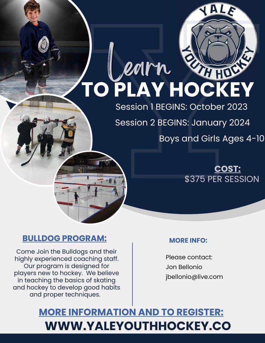 YaleYouthHockey's tweet photo. Be A Bulldog.  Sign up for the Bulldogs Learn to Play program.  Program begins in October go to https://t.co/OS0gunuqCA to register #BowWow https://t.co/563MrNdOsf