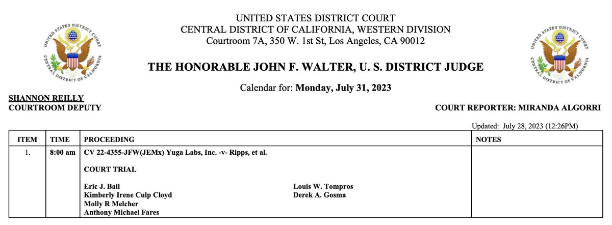 NeerMcD's tweet image. Yuga Labs v. Ripps et al - Day 1 of Trial

How did we get here? Three key rulings. 🧵 1/