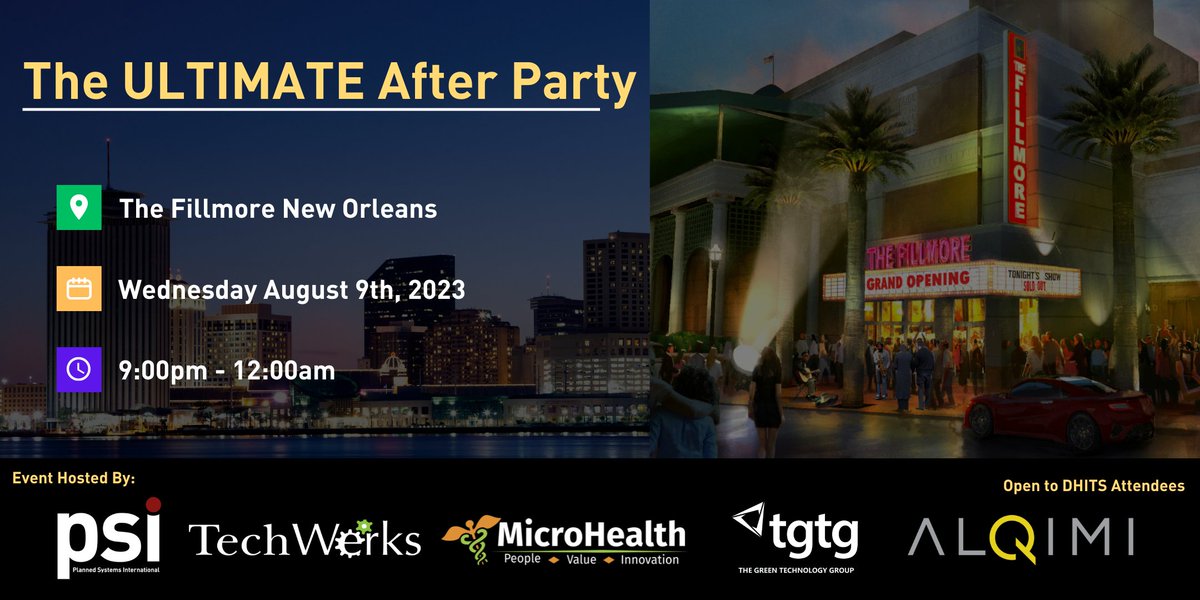 Join PSI and our incredible co-sponsors: TechWerks, MicroHealth, The Green Technology Group, LLC, and ALQIMI, for a night of celebration, networking, and fun!

👉 To secure your spot, visit us at Booth 307 during the DHITS conference for more information and RSVP details.