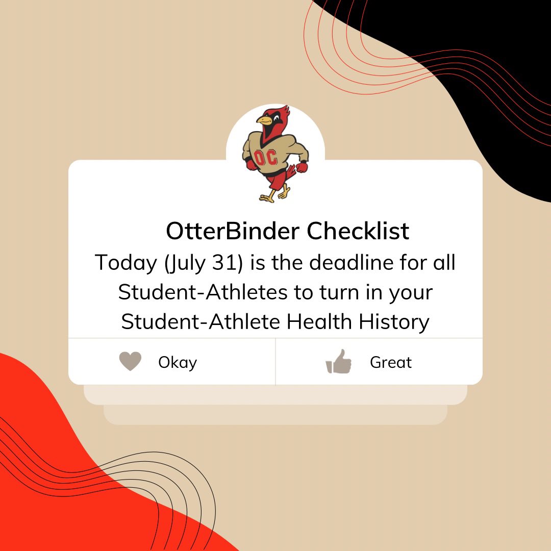 Student Athletes today (July 31st) is the due date for your Student Athlete Health History Information via Healthy Roster – more information on this can be found on page 6 of your OtterBinder! #UOtterSOAR2023
