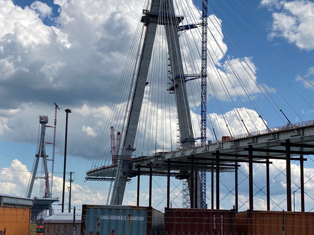 The Gordie Howe International Bridge is being built over the Detroit River. It will connect the Motor City to Windsor, Ontario. Thanks Gloria R. #gordiehowebridge #detroit #windsor #gordiehoweinternationalbridge