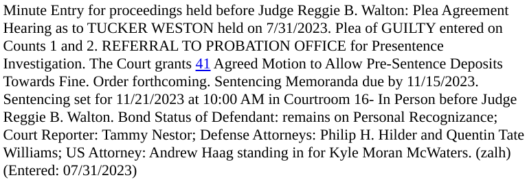 sfoguj's tweet photo. Tucker Weston's plea to counts 1 &amp; 2 was accepted. Sentencing 11/21. https://t.co/nLLeTA88mT