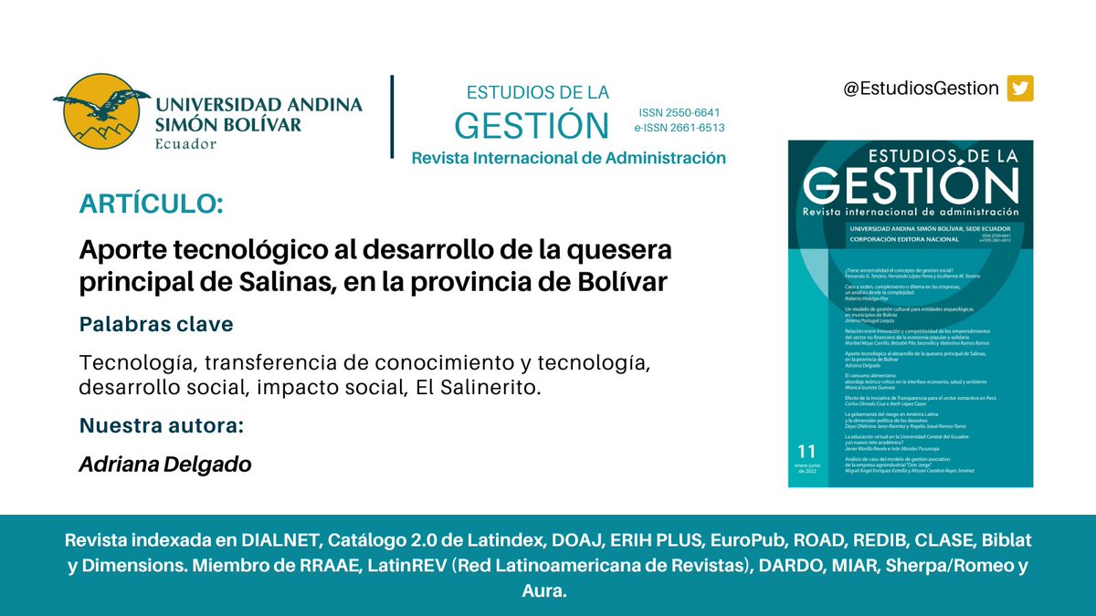 EstudiosGestion's tweet photo. #Recapitulando 📚
El presente estudio estableció el aporte de la tecnología en el desarrollo de la quesera principal de Salinas en la provincia de Bolívar.
#Tecnologia #Comunidades #DesarrolloHumano 
Artículo completo 👇🏼
🔗 https://t.co/B414J7A09v
@IAENUniversidad @uasbecuador https://t.co/iBlpfkiOL7
