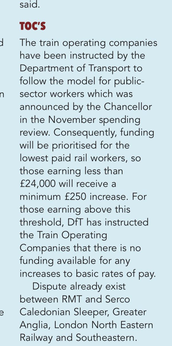 ballast2ballast's tweet photo. @RMTunion this is from your June 2021 issue…whatever happened to all those £250s that were funded by the DfT for both 2022 and 2023? Did the TOCs hope that we would just forget that they were given funding for these admittedly minuscule pay rises? https://t.co/bRzGuAGVe6