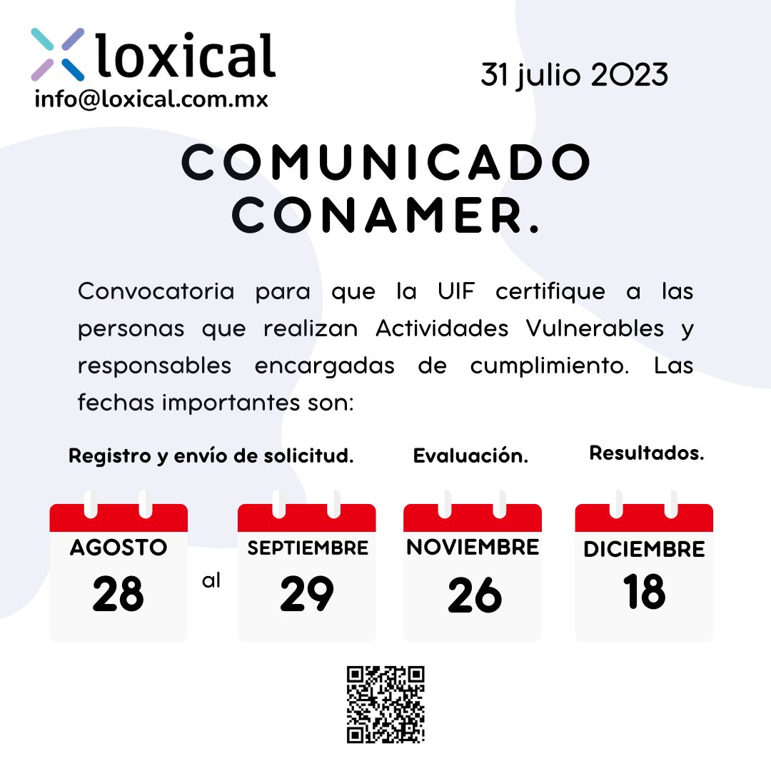 loxical's tweet photo. #ComunicadoCONAMER Se da a conocer la convocatoria para la certificación en materia de prevención de operaciones con recursos de procedencia ilícita. 
Link de consulta: https://t.co/Pl3LyT19vk  

#CONAMER #ilícito #certificación #prevención https://t.co/TbCTUgY5Mj