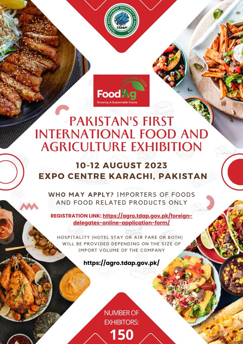 PakTIA_SA's tweet photo. Visit Pakistan's first foodagri exhibition on 10-12 Karachi Expo Centre, Pakistan. 
@tdap_official https://t.co/BOv6A7xxUa