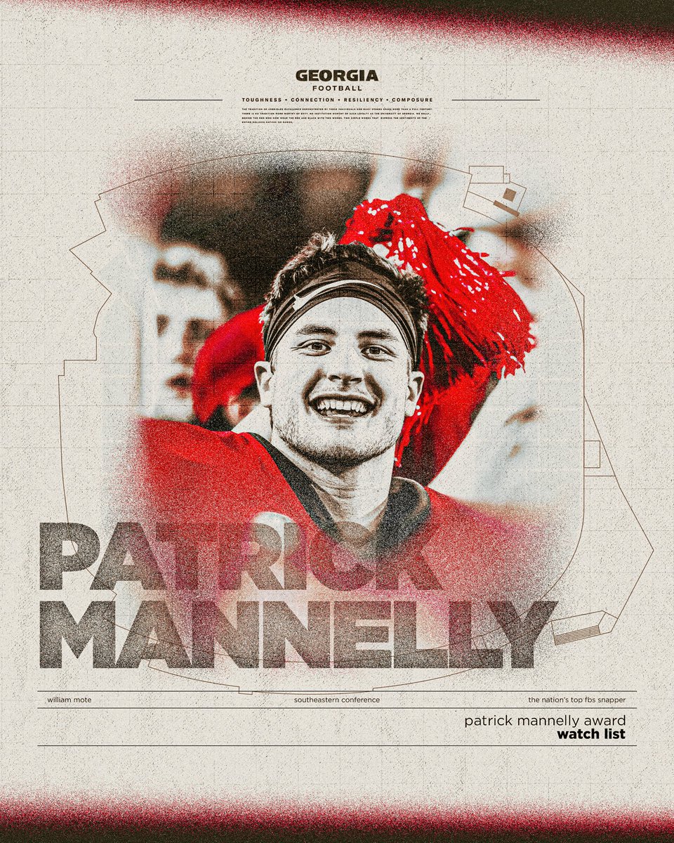 William Mote has been named to the Patrick Mannelly Award watch list. This award is presented annually to the best Long Snapper in college football. #GoDawgs | @W_Mote50