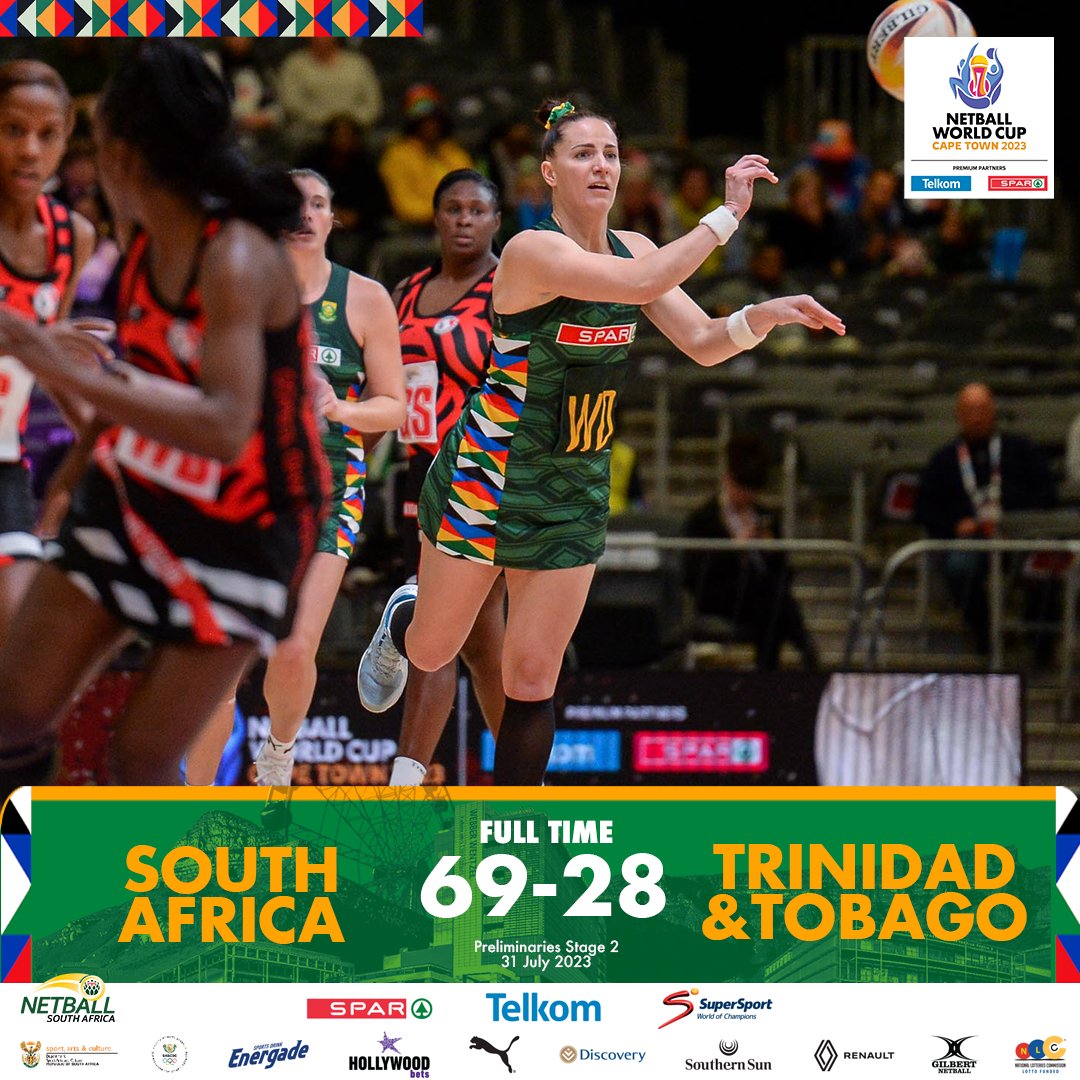Netball_SA's tweet photo. 🇿🇦🆚🇹🇹
Back with a 𝗕𝗔𝗡𝗚! 🔥 The SPAR Proteas with a solid 𝗪 in their first 𝗣𝗿𝗲𝗹𝗶𝗺𝗶𝗻𝗮𝗿𝗶𝗲𝘀 𝗦𝘁𝗮𝗴𝗲 2⃣ match! 💪

#SPARProteas | #NWC2023 https://t.co/EGgSGtlhSA