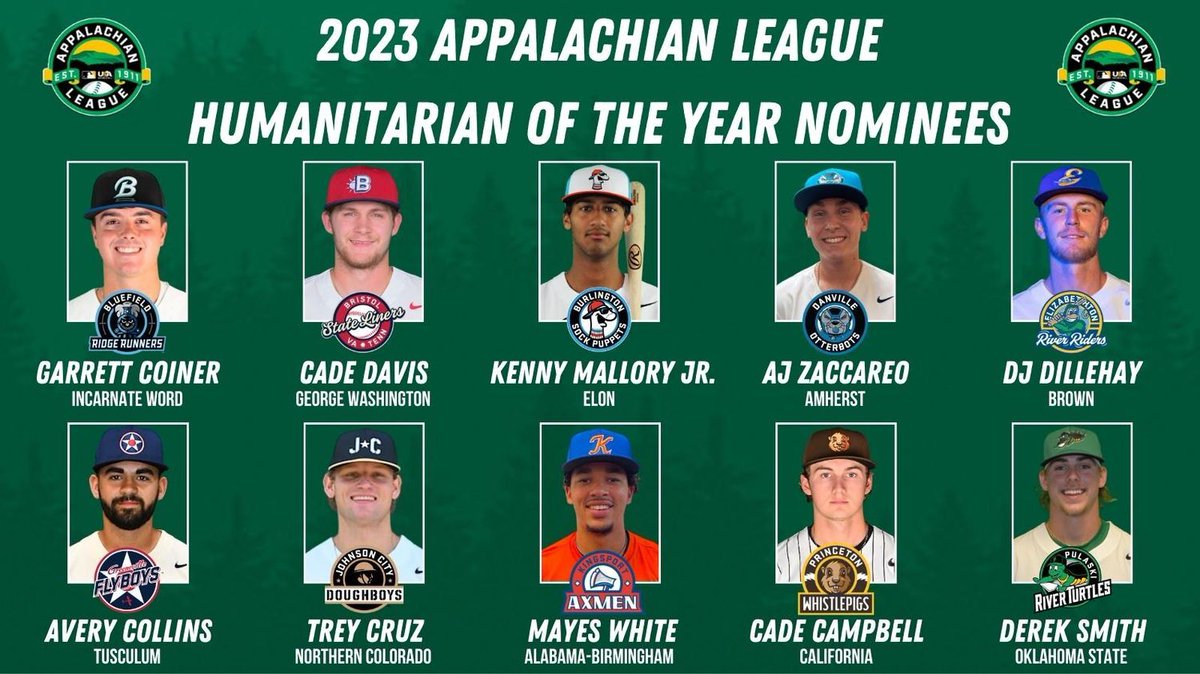 Appalachian League (@appyleague) on Twitter photo The #AppyLeague is proud to announce the 10 nominees for the 2023 Humanitarian of the Year award!
🔗appyleague.com/news/2023-appa… The #AppyLeague is proud to announce the 10 nominees for the 2023 Humanitarian of the Year award!
🔗appyleague.com/news/2023-appa…