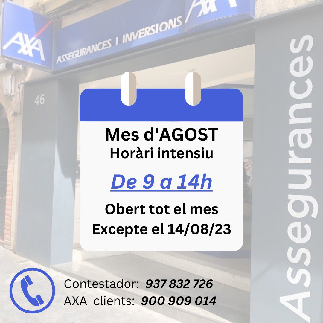 El nostre horari pel mes d’agost.