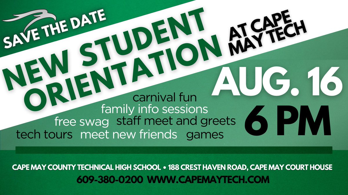 Calling all incoming Cape Tech students! 📷 Start the year off right with Student Orientation on Aug. 16 at 6 PM - complete with a special school tour, intros to teachers &amp; classmates, info sessions, PLUS tons of fun during our carnival! Don't miss out! #YourFutureYourChoice