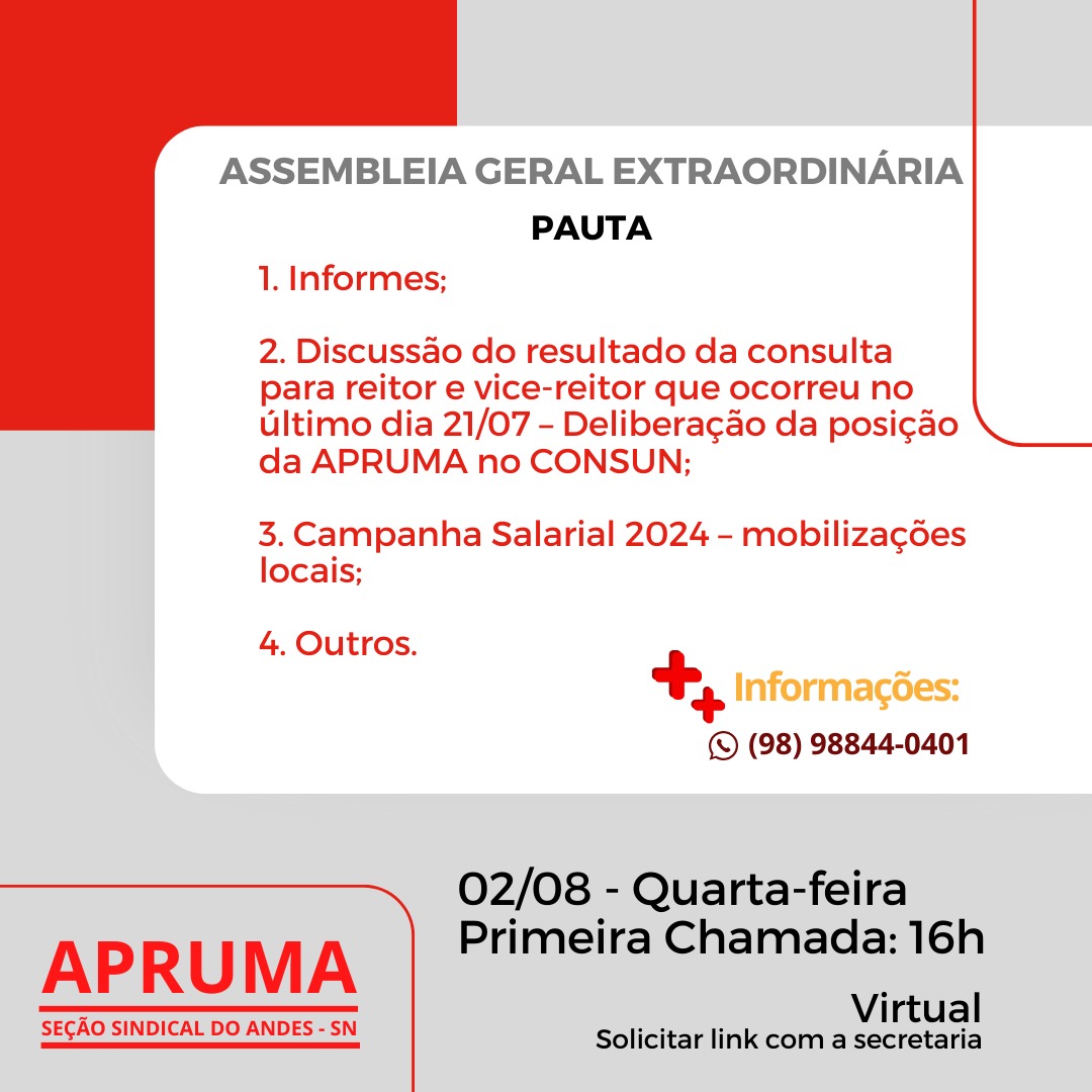 apruma's tweet image. APRUMA convoca Assembleia Geral Extraordinária.