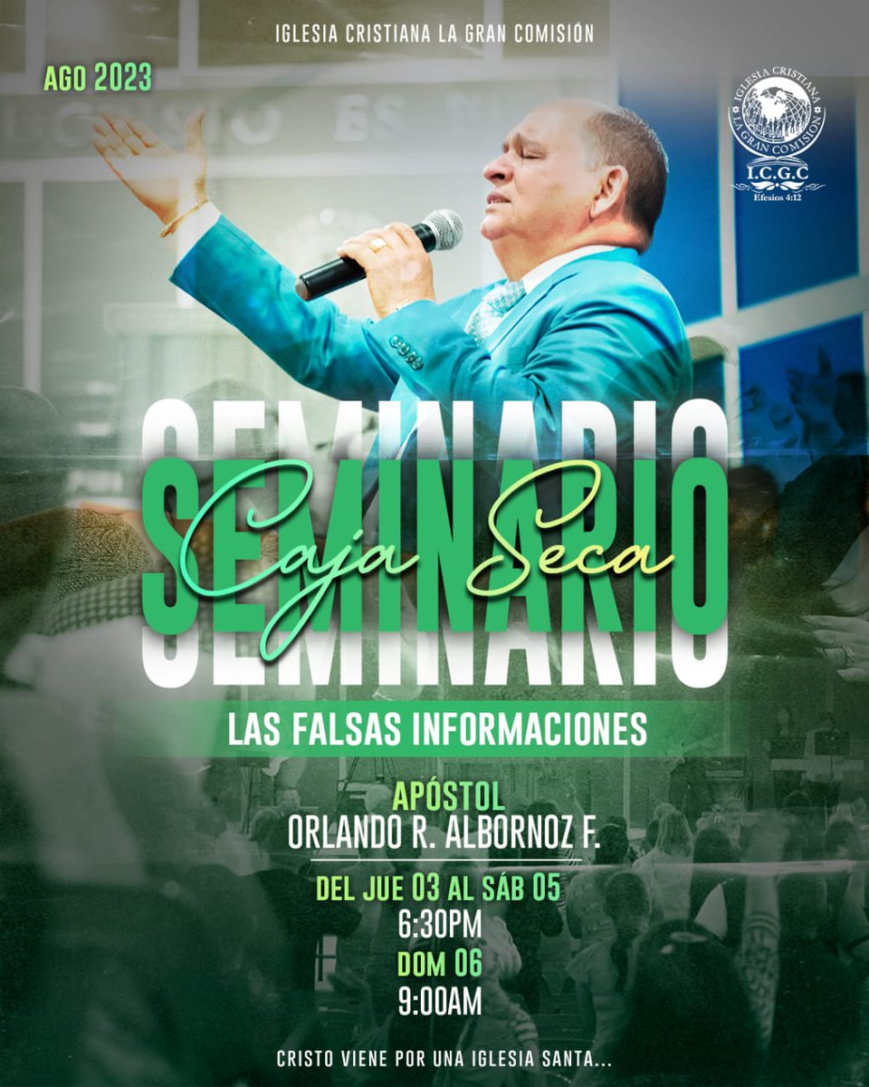 ValecillosMar's tweet photo. A partir de este jueves 03 hasta el domingo 06 de Agosto de 2023 nuestro Apóstol Orlando R. Albornoz F. estará dictando el Seminario titulado: Las Falsas Informaciones
En La Iglesia Cristiana La Gran Comisión de Caja Seca.
Asiste #feliziniciodesemana #cajaseca #Afor #FelizLunes https://t.co/VKHkg1Zepo