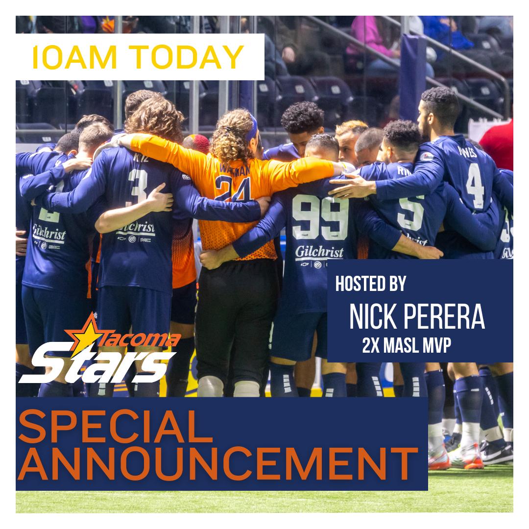 TacomaStarsSC's tweet photo. 10 am this morning, Nick Perera will be on Facebook Live to share our new player signing for the 2023-24 season.  

Thank you to all the people that attended the Fan Fest this weekend that didn't share our secret.  

Get your Season Membership at https://t.co/BwZt0NJqHp https://t.co/f1DE1K21dQ