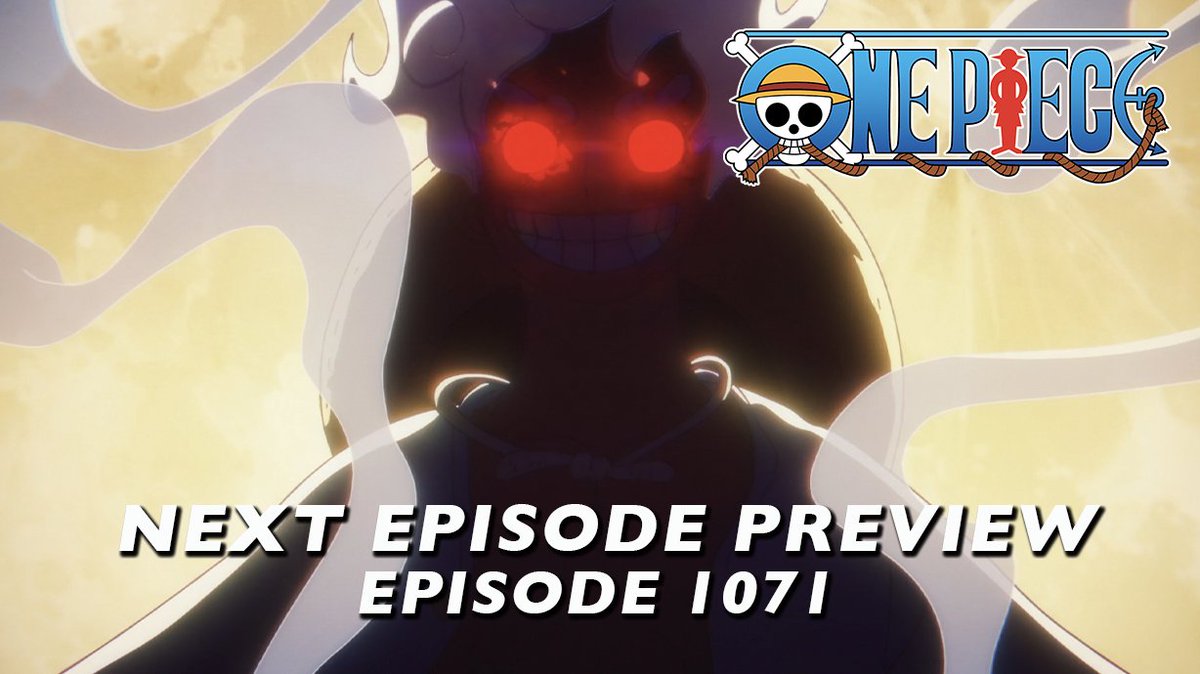 ToeiAnimation's tweet photo. This week on #ONEPIECE, "Gear 5" Luffy will finally make his appearance! ⚡️💥

Don't miss Luffy attaining his "peak"! 
Tune in on simulcast this weekend! 

Watch the trailer for Episode 1071 ▼
https://t.co/9oSwzSCSBz https://t.co/6P6CPBvxu2