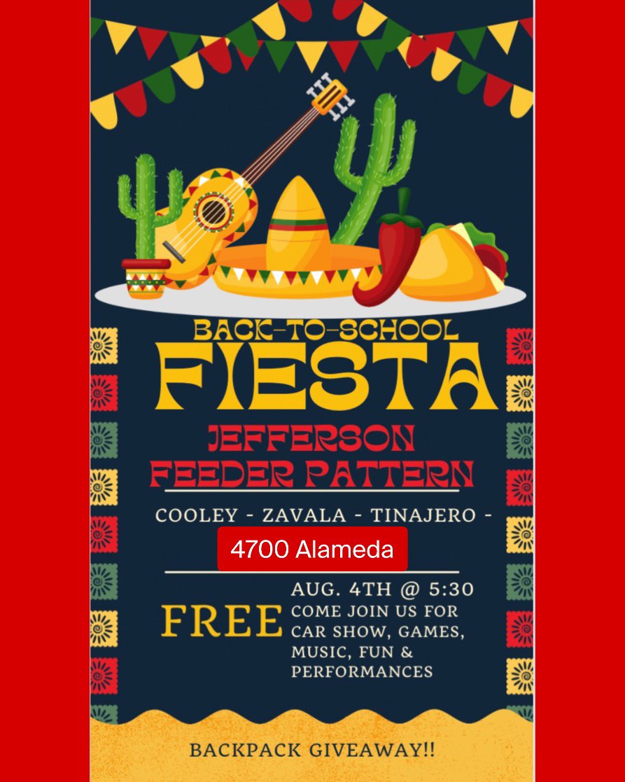 Fox Fam! Join us for our back to school fiesta on August 4th at 5:30. We’ll have food, games, music, performances and a backpack giveaway.