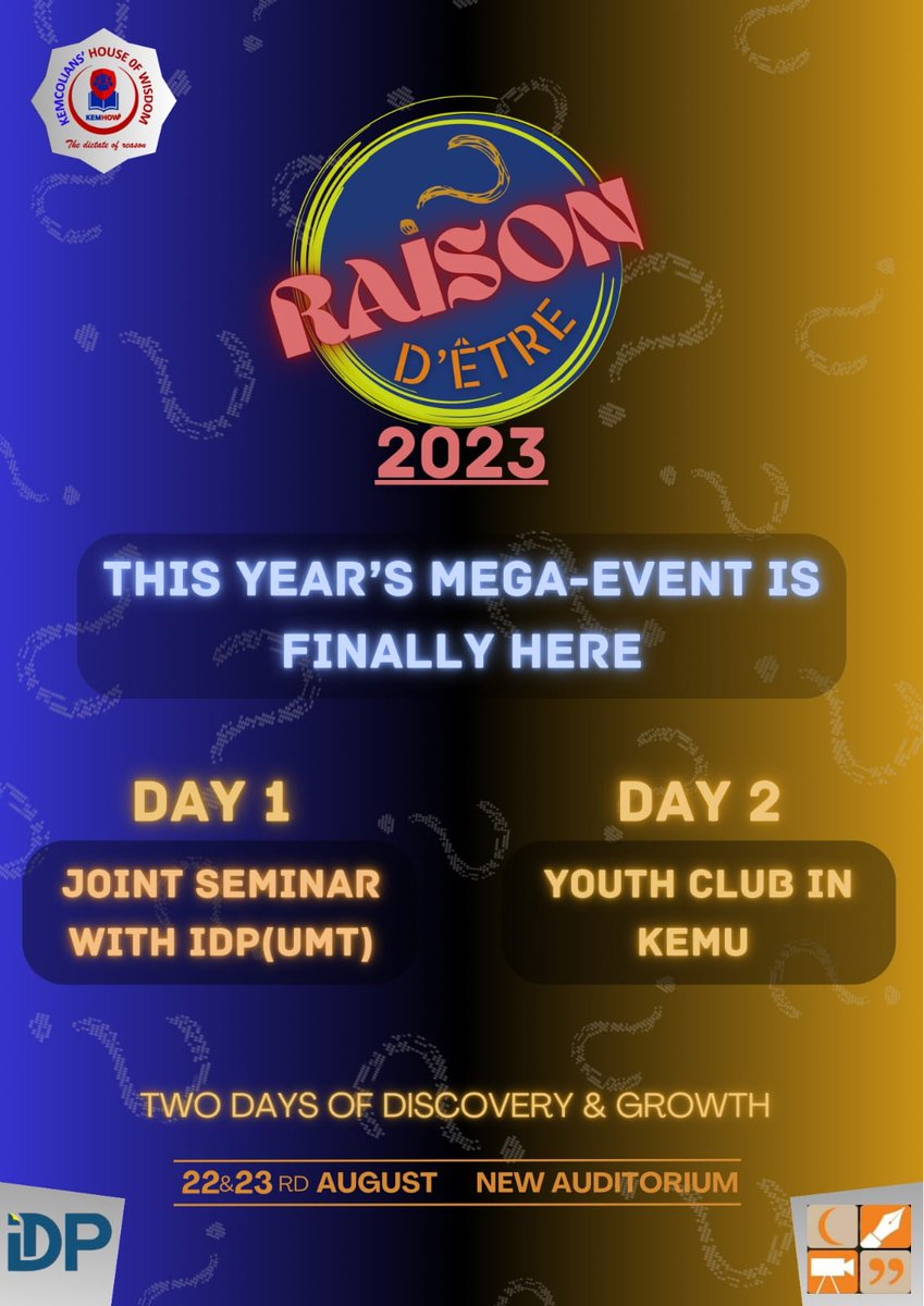kemhow's tweet photo. The yearly mega-event of KEMHOW, Raison D'être, is finally here for the year 2023!
This time, the event is presenting itself with some activities that are going to happen for the first time in KEMU. https://t.co/9pFOmlGl1D